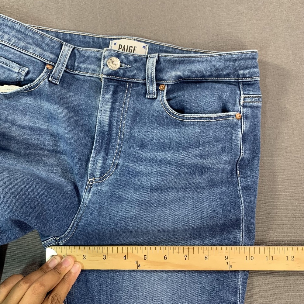 Paige Jeans Womens 29x28 Blue Claudine Mid Rise Crop Flare Raw Hem Stretch - Picture 11 of 16